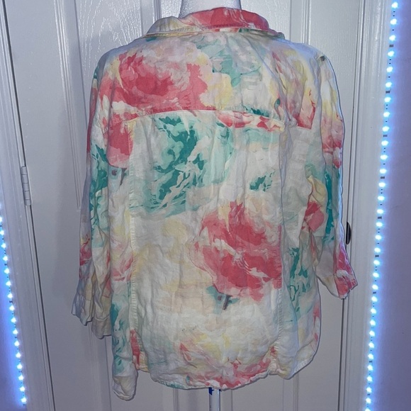 Pastel tie dye button up linen mid sleeve JM - Picture 3 of 6